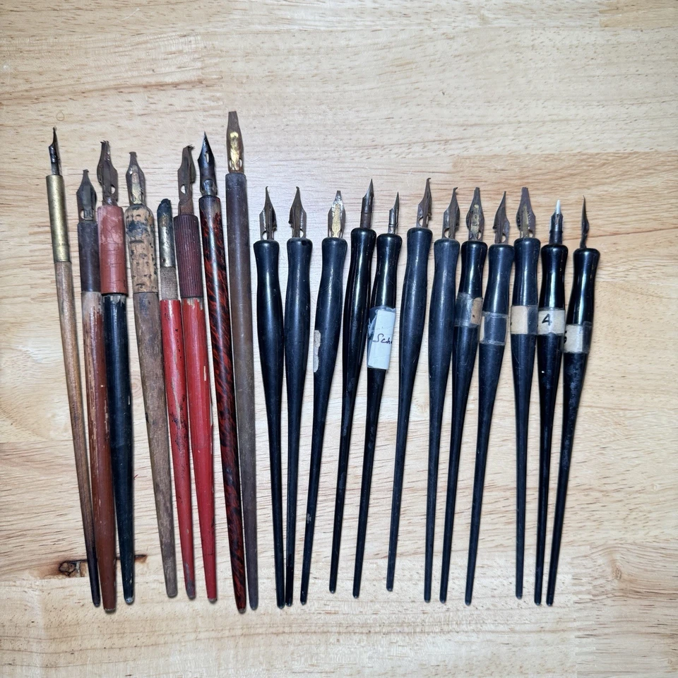 Лот винтажных каллиграфических погружных ручек — косые и прямые держатели с новым набором - Изображение 2 из 4