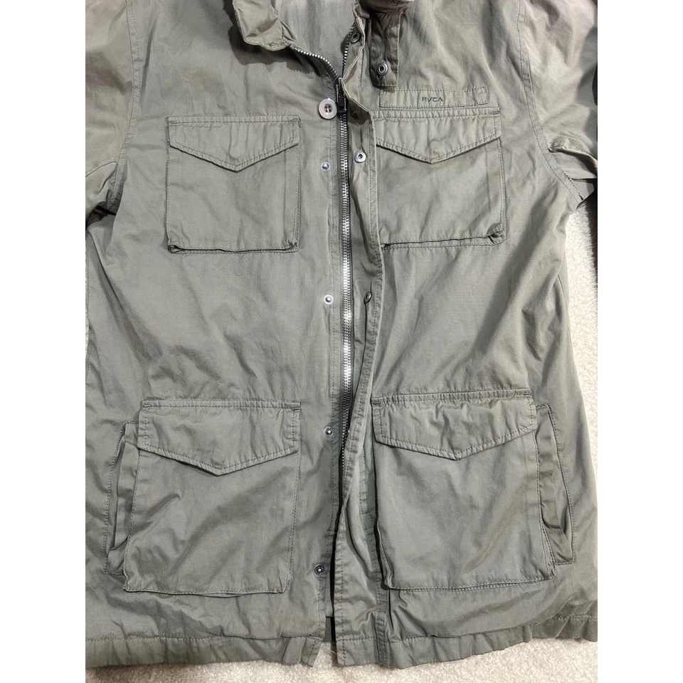 RVCA Utility Jacket Mens Large Green Military Hooded Field Coat - Image 2 of 4