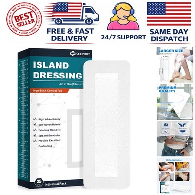 Hypoallergenic Island Dressing - Individually Wrapped 4''x10'' Pads for First Aid