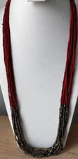 ZAD Cranberry & Gold Colors Seed Bead Necklace/ Total Of 10 Strands