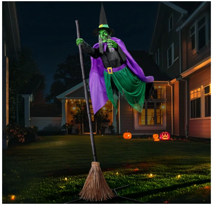12FT Animated Halloween Hovering Witch Prop w/ Sound Sensor Outdoor Yard Decor