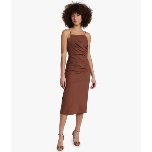 NWT ASTR Armona Square Neck Ruched Midi Dress in Brown XS - Picture 1 of 11