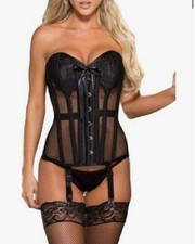 Strapless Bustier Garter Set, Size Large