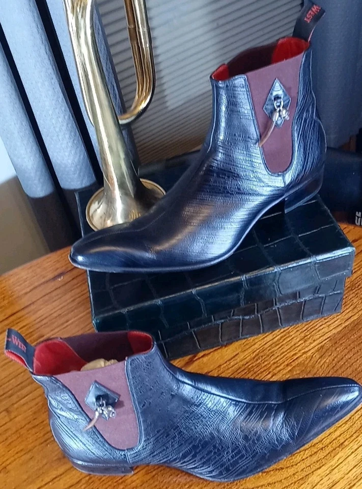 Jeffery West Borgoña Cuero Brogue Chelsea Botas Zapatos Hombres Talla ~ UK 8/US 9/EU 42 Foto 3 de 4