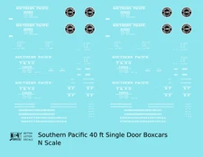 K4 N Scale Decals Southern Pacific 40 Ft Single Door Boxcar White and Black