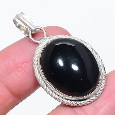 Schwarzer Onyx Edelstein Anhänger handgefertigt ethnisch einzigartiges Design...