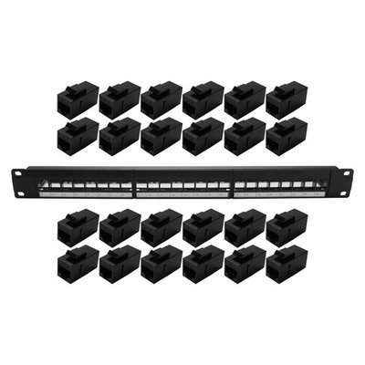 19Inch 1U Cabinet Rack Pass-Through 24 Port CAT6 Patch Panel RJ45 contact6621