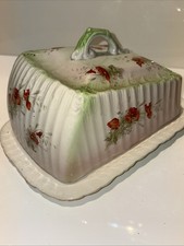 Antique Cheese Dish White Floral Pattern Made In Staffordshire Stoke On Trent