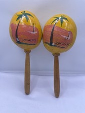 8" Hand Made Genuine Mexican Real Wooden Maracas Pack of 2  Yellow 