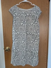 Lina Tomei Gray Embroidered Italian Linen Dress Pockets Cap Sleeve XL X-Large