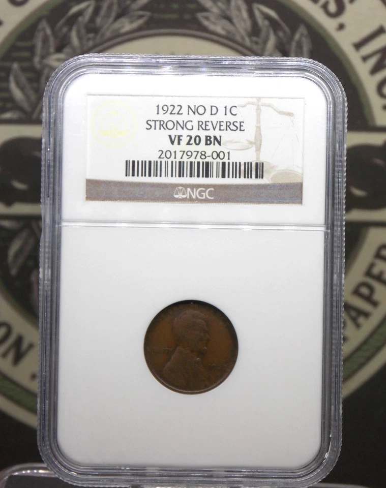 1922 "NO D" Lincoln WHEAT Cent *STRONG REVERSE* 1c NGC VF20 BN #001 ECC&C, Inc. - Image 3 of 4