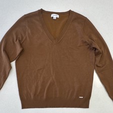 Calvin Klein Knit Pullover Sweater Brown V-Neck Long Sleeve Logo Men's M