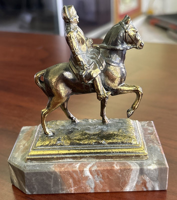 Vintage Napoleon Bonaparte Horseback Figurine Marble Base Metal Equestrian Statu
