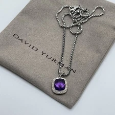 David Yurman 10x12mm Noblesse Amethyst & Diamond Pendant Necklace