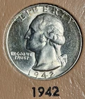 1942 P Philadelphia 1942 D Denver 1942 S San Francisco Washington Silver Quarter