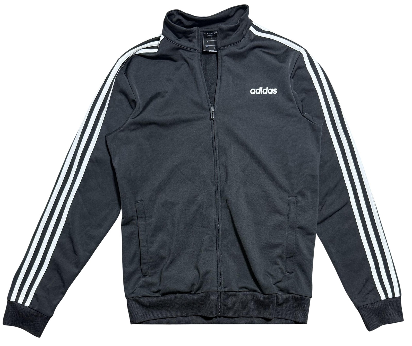Adidas Track Jacket Mens Medium Black 3-Stripes Full Zip Mock Neck Logo DQ3370
