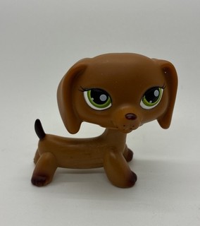 Original Littlest Pet Shop Dachshund Puppy Dog 2005 Authentic Green Eyes Tan LPS