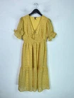 Influence Yellow Floral Midi Fit & Flare Dress Short Sleeve UK 12