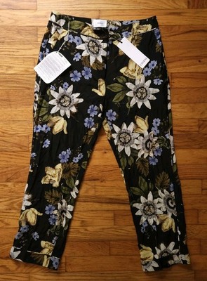 NWT Erdem Giulia Trousers US Sz 8 Cropped Cigarette Pants Cuff Varo Crepe Floral