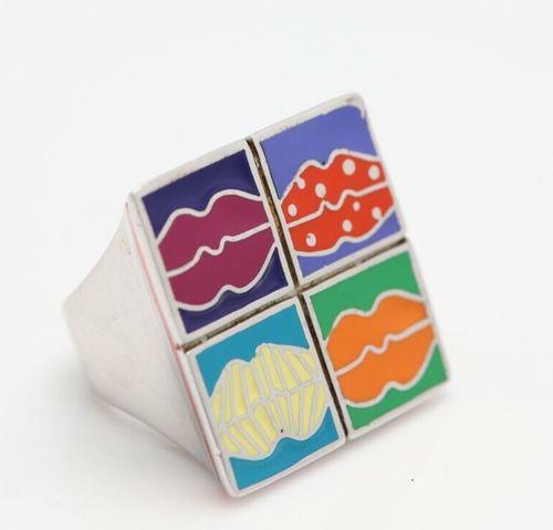 Art Ring Sterling Silver famous artist Enamel Andy Warhol Inspired Artistic - Picture 2 of 11