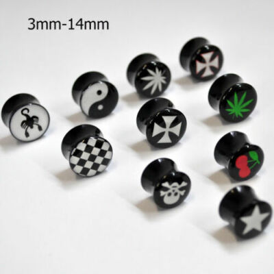 Flesh Tunnel Plug Ohr Piercing Kunstoff Stopfen Ohrstecker Ohrring schwarz Neu