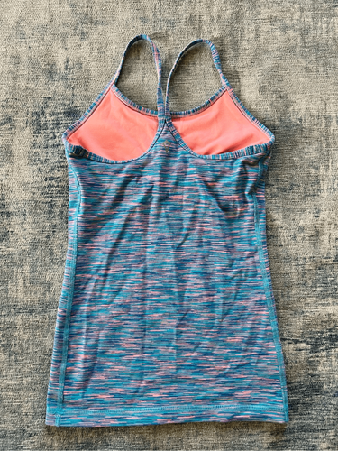 Ivivva Lululemon Heathered Blue Pink Power Y Athletic Tank Top Girls Size 7 - Picture 2 of 4