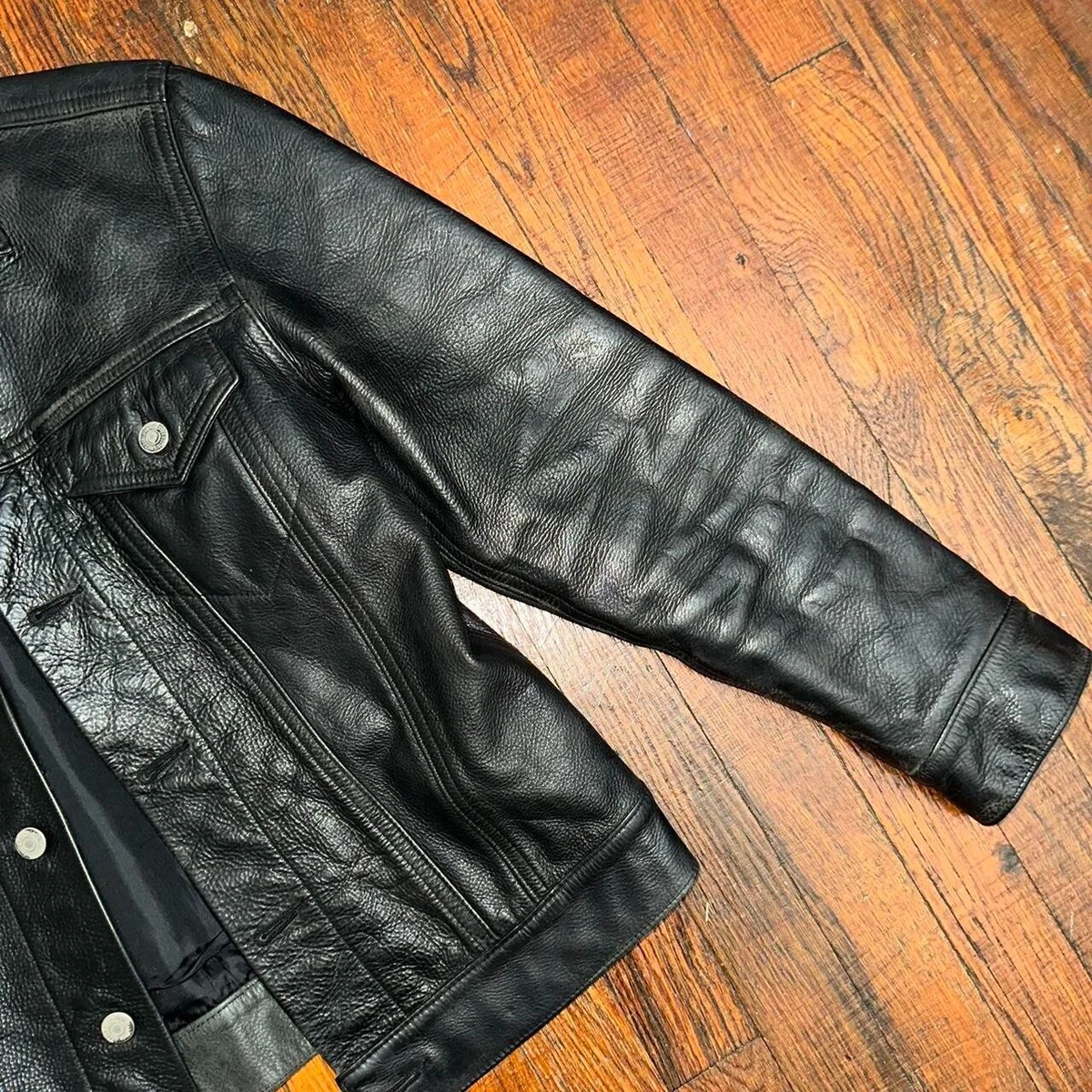Supreme leather cheap trucker jacket