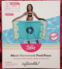 New Justice Inflatable Hammock Pool Float Converts to Chair Drifter Saddle Blue