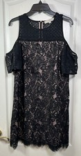 LOFT Black Lace Overlay Cold Shoulder Dress Lined Women's Size 8 Scallop Hem