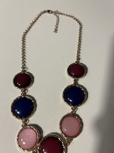 Vintage Gold Toned Necklace with Bold Blue, Pink, Burgundy Stones - Picture 3 of 5
