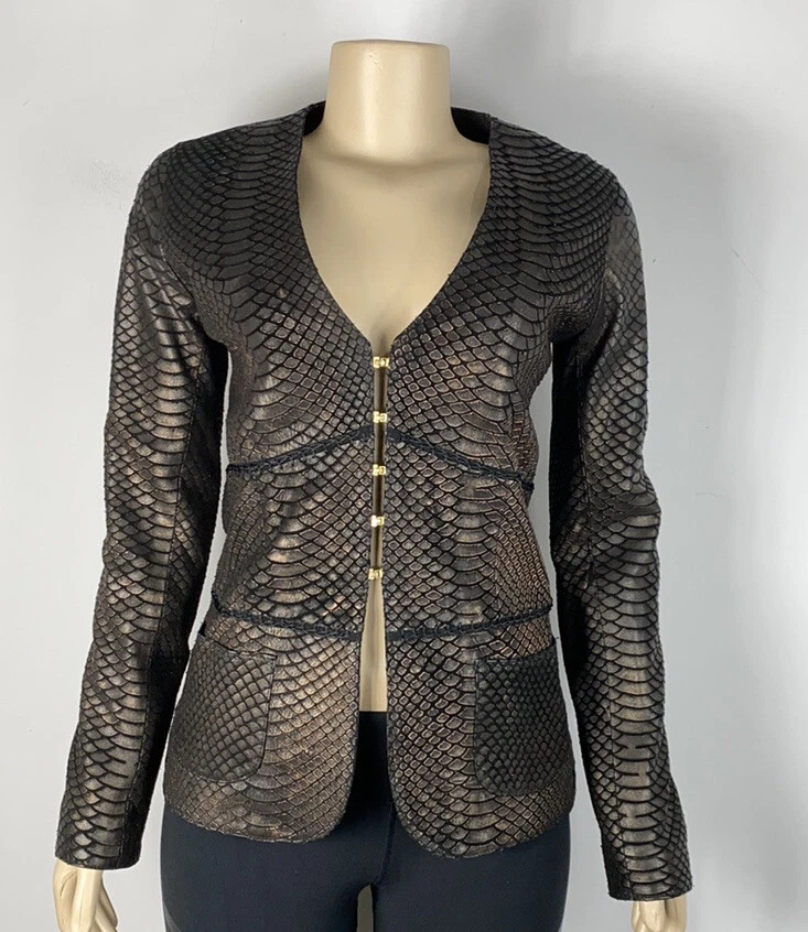 N V By Natacha & Vanessa Python Embossed Jacket Small Black/Brown - Photo 2/4