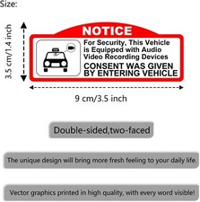 Double Sided in Car Camera Audio Video Recording Window Vinyl Stickers 8 Pieces
