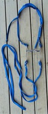 HORSE BRIDLE, BIT, REINS SET  BLUE NYLON HORSE SIZE  5 1/4" STRAIGHT BIT