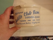 Vaso de mantequilla de gres vintage Saddle Club Farms Cordova Illinois IL
