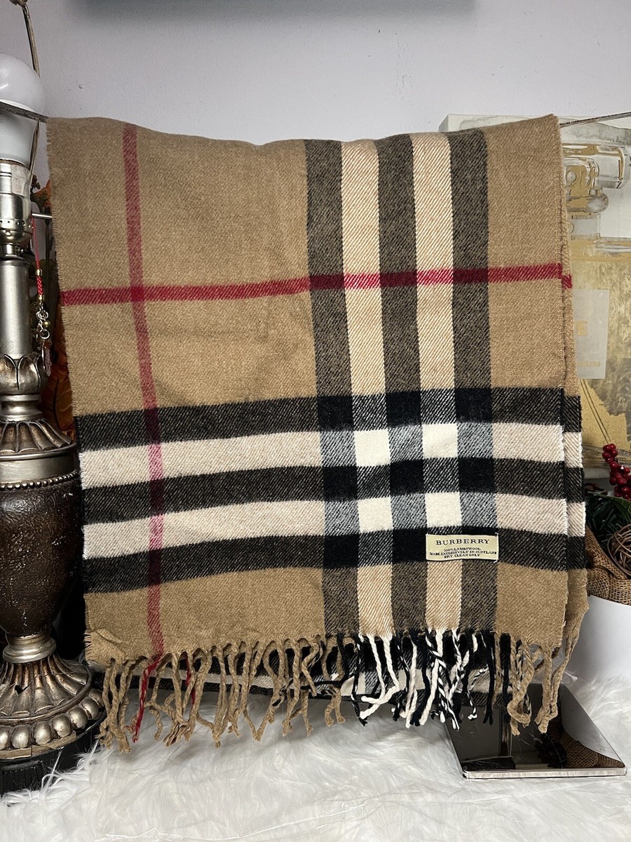 Vintage Burberry Women Scarf Beige 100% LambsWool Made