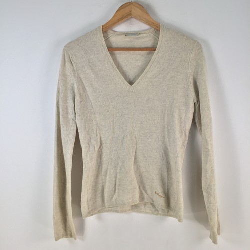 Vintage Ballantyne cashmere knit sweater womens 38 aus 10 beige Vneck 105262