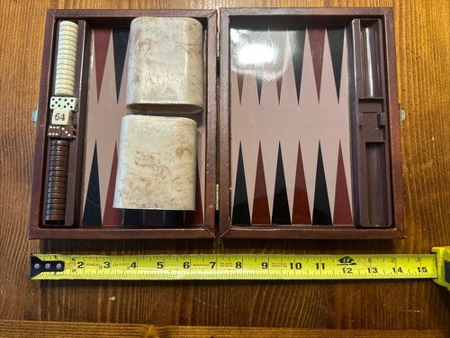 Vintage Cardinal Backgammon Brown Faux Leather Travel Set Magnetic COMPLETE - Picture 10 of 11