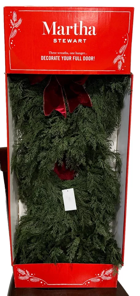 Martha Stewart Three Christmas Wreaths Artificial Door Hanger Velvet Ribbon New - Image 3 of 4
