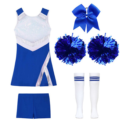 Kids Girls Cheerleading Clothes Set Pleated Dress+Pom Pom+Socks Cosplay Outfits