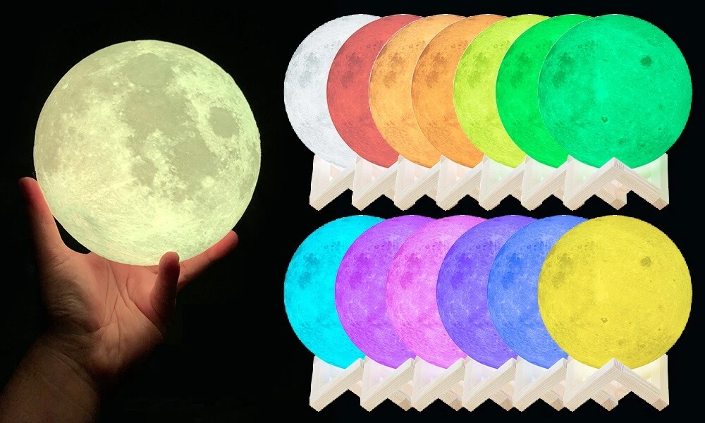 Touch Control Colour Changing 3D LED Moon Lamp 3 Sizes 16 Colours Night Light