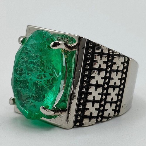 Rare Square shape Fluorite Natural Green Emerald Ring Sterling Silver 925 - Picture 9 of 9