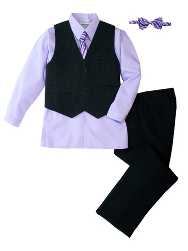 Spring Notion Boys 5 Piece Pinstripe Vest Set with Tie and Bowtie Lilac Size 14 - Picture 5 of 8