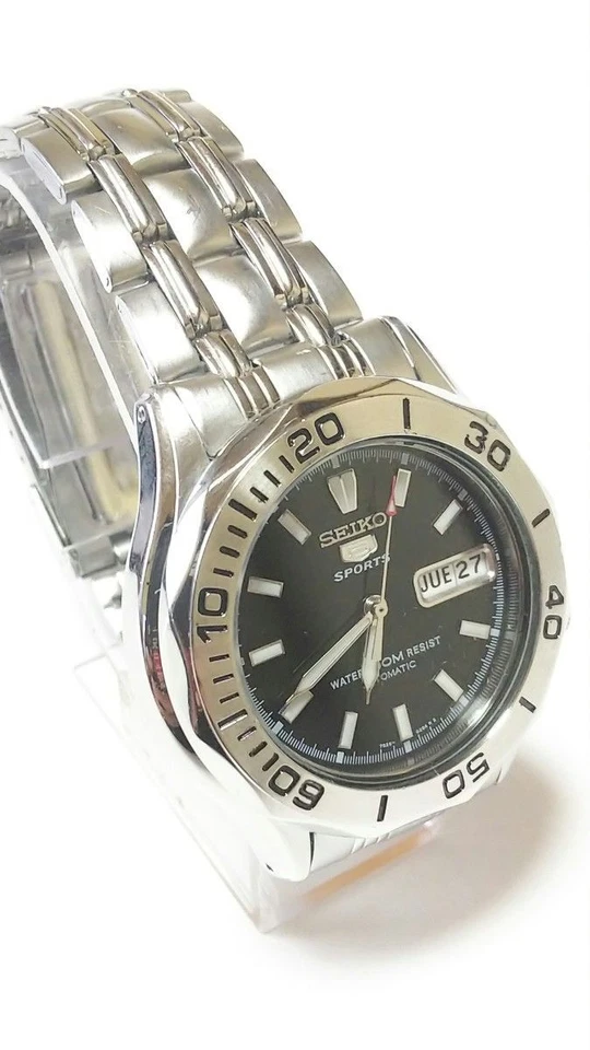 SEIKO 5 SPORTS 7S26-01G0 100 м автоматический заводной Дата дисплей черный циферблат серебро - Изображение 3 из 4