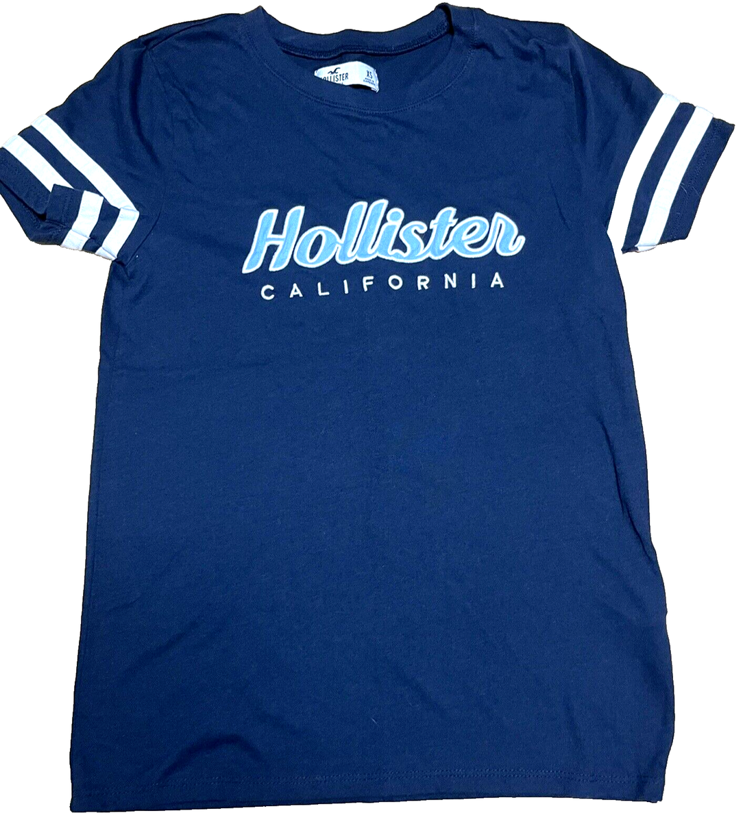 Hollister Shirt Top Women's Sz XS California Logo Navy Blue White