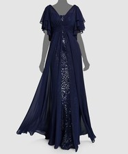  960 Rickie Freeman for Teri Jon Womens Blue Beaded Lace Chiffon Dress Size 6