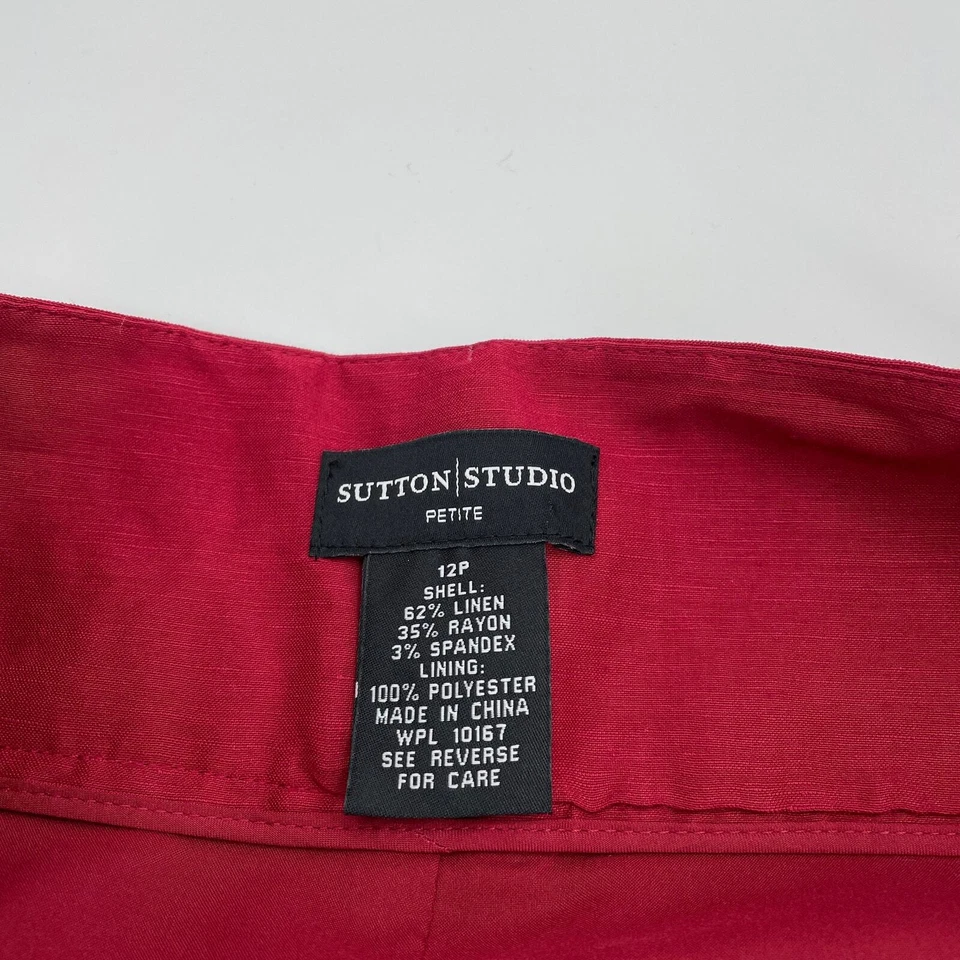 New SUTTON STUDIO Linen Blend A Line Knee Length Skirt Womens 12P Red - Image 3 of 4
