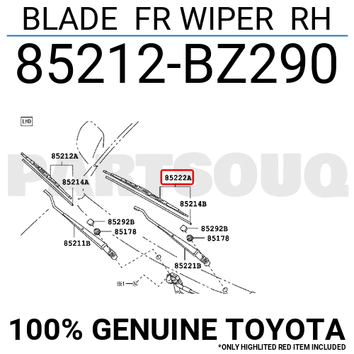 85212BZ290 Genuine Toyota BLADE FR WIPER RH 85212-BZ290 | eBay