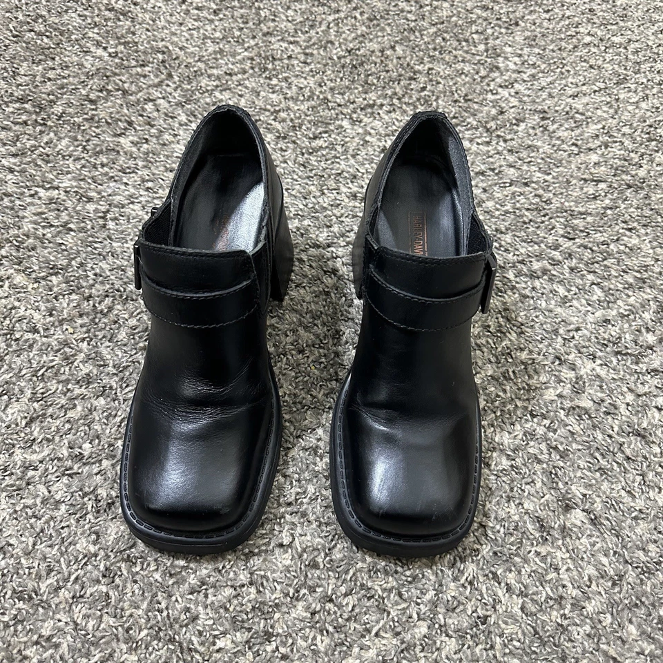 Harley Davidson из черной кожи ботинки коренастый блок каблук квадратный носок размер 6 Y2K 90-х - Изображение 3 из 4