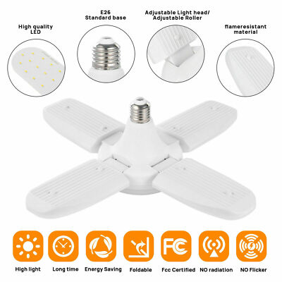 LED Garage Light Bulb Deformable Ceiling Fixture Lights Workshop Lamp E27-2 Pack