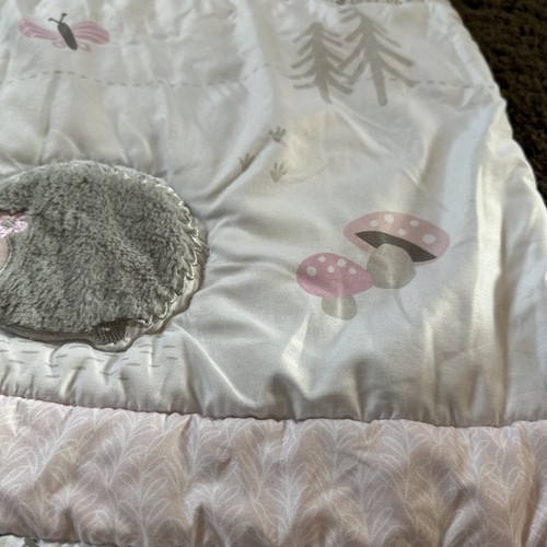 Baby Blanket Comforter Girl Sleepy Woodland Animals Fox Raccoon Pink Gray - Picture 5 of 16